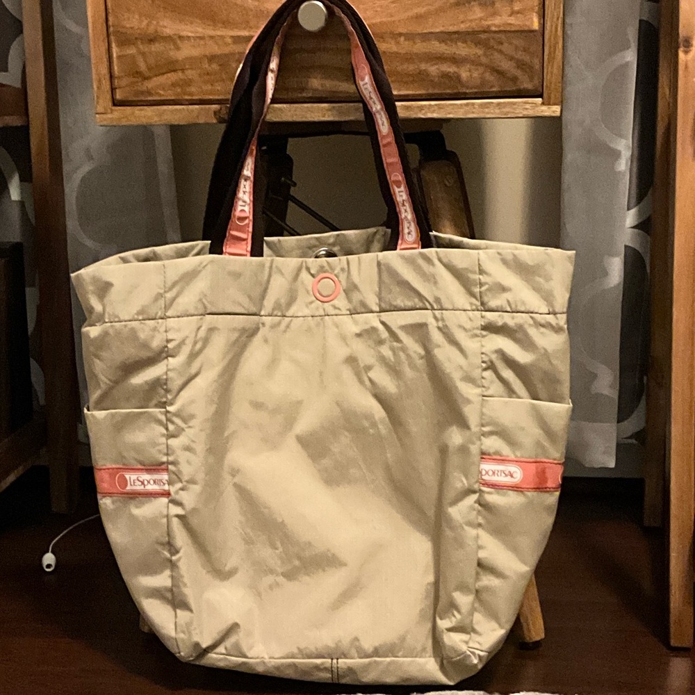 LeSportsac Beige and Coral Tote with Playful Design - Picture 2 of 7